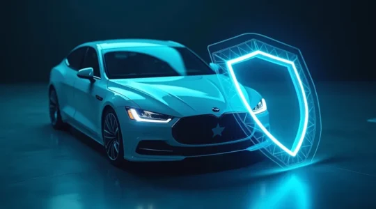 Imagen conceptual de un coche protegido por un escudo transparente que simboliza la protección temporal y flexible.